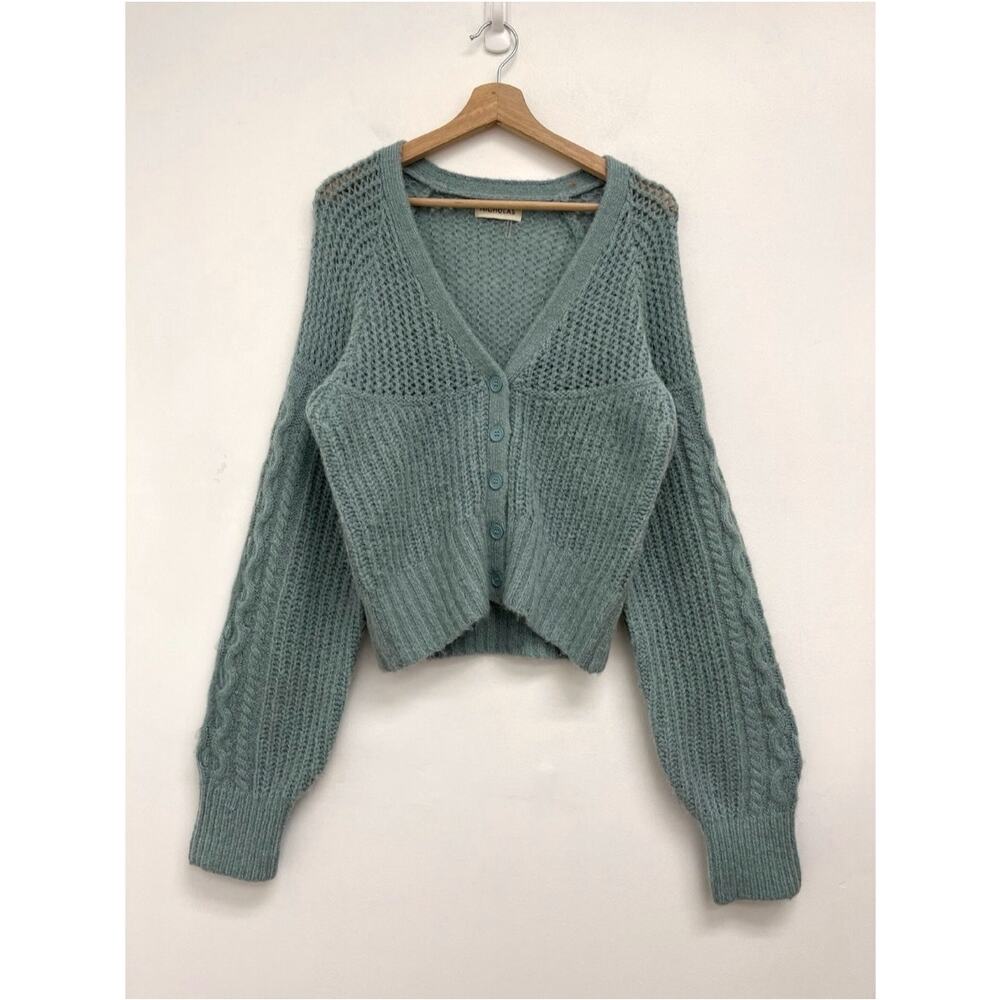 NICHOLAS Camilla Chunky Cable Open-Knit Wool Alpaca Blend Cropped Cardigan Med